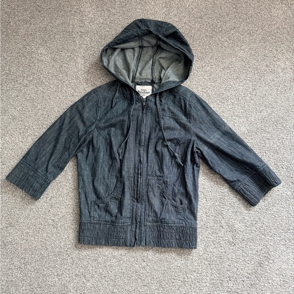 Urban Heritage Jackets & Blazers - Urban Heritage Dark Blue Hooded Jean Jacket with 3/4 length Sleeves